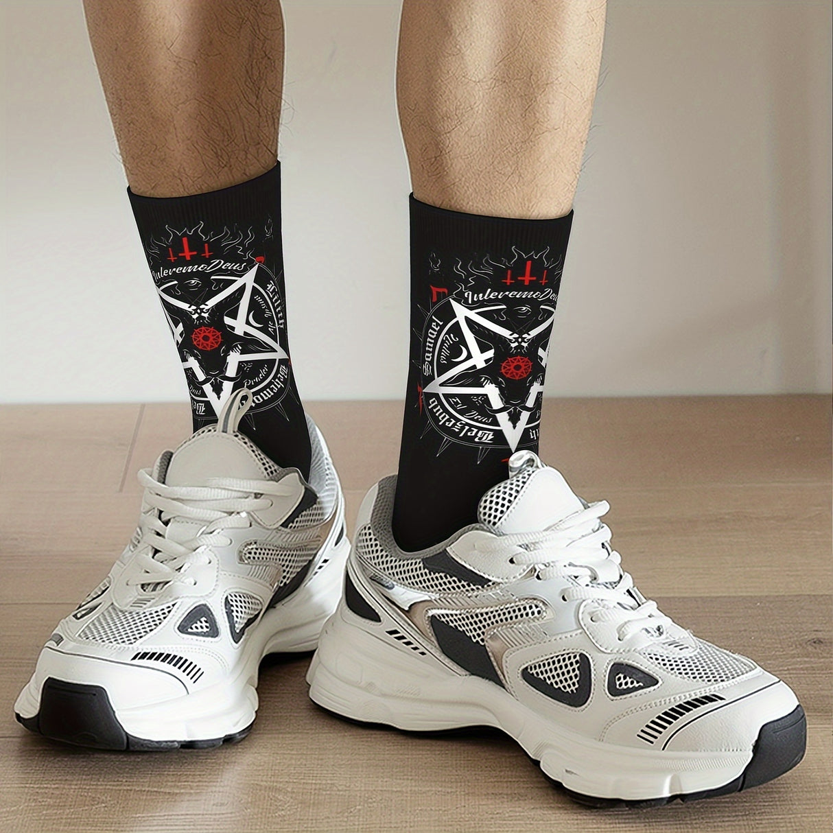 1 par de calcetines deportivos con estampados novedosos para hombre, transpirables, cómodos y casuales, unisex, para uso al aire libre en todas las estaciones.