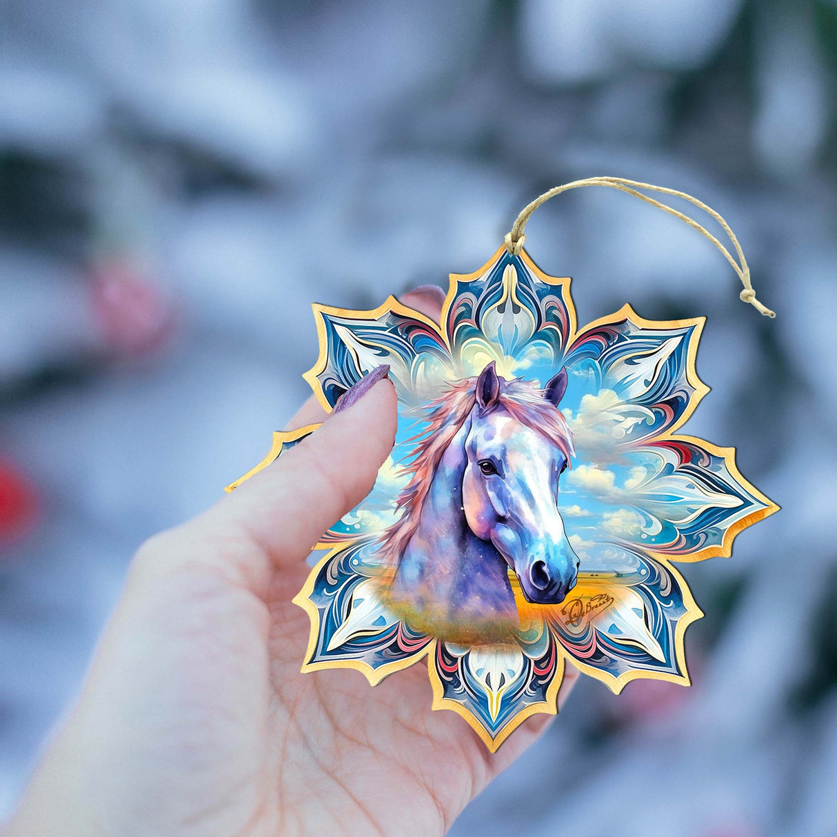 Adornos de madera con forma de copo de nieve de caballo blanco de G. Debrekht - Decoración de vida silvestre - 8688433