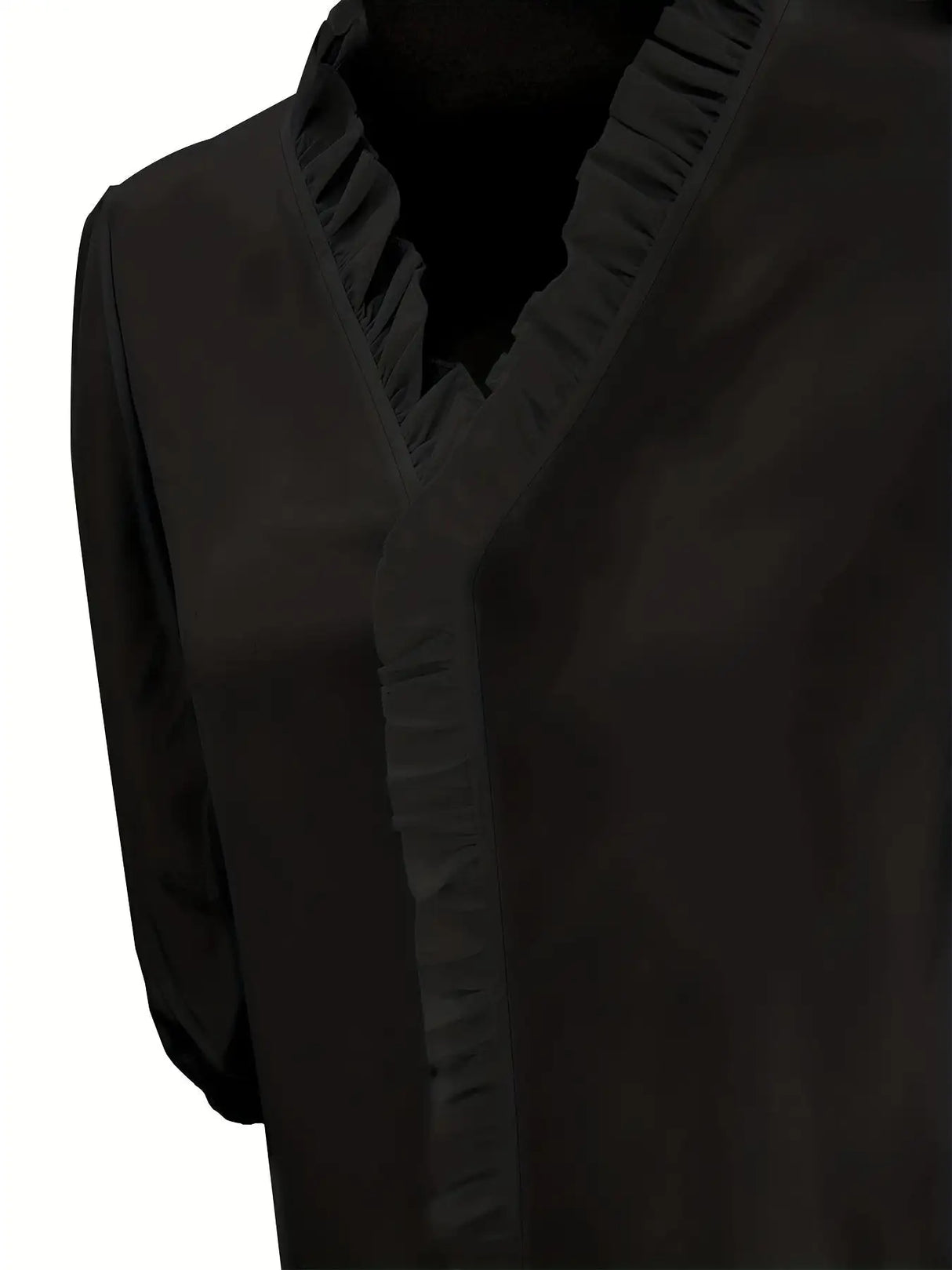 Pure Color Ruffle Hemline Shirt, Casual V-neck Long Sleeve Shirt. - Lootquake