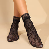 4 pares de calcetines de malla de encaje, calcetines invisibles ultrafinos y calados, medias y calcetas para mujer
