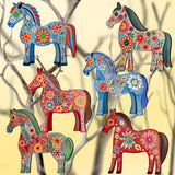 Danish Horses Decorative Wooden Clip-on Ornaments Set of 6 by G. Debrekht - Love Family Decor - 8090075C-S6