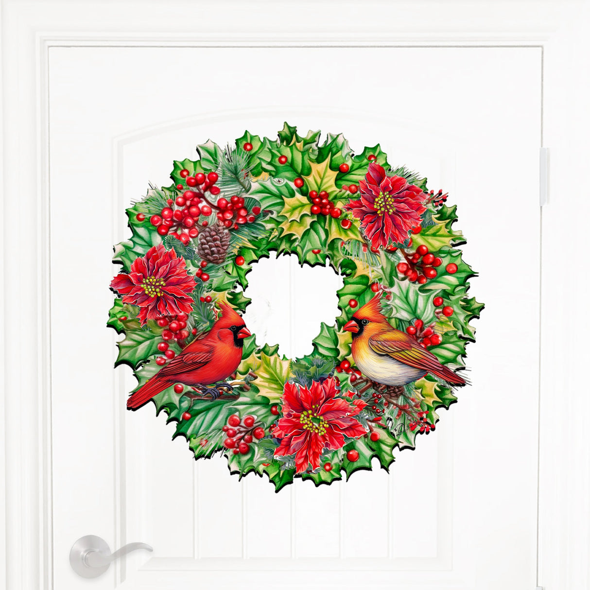 Holiday Cardinal Garland Wreath Holiday Door Decor by G. Debrekht - Christmas Decor - 8611070H