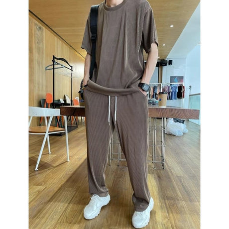 Drapey Short Sleeve Trousers Casual Two Piece Suit - Lootquake
