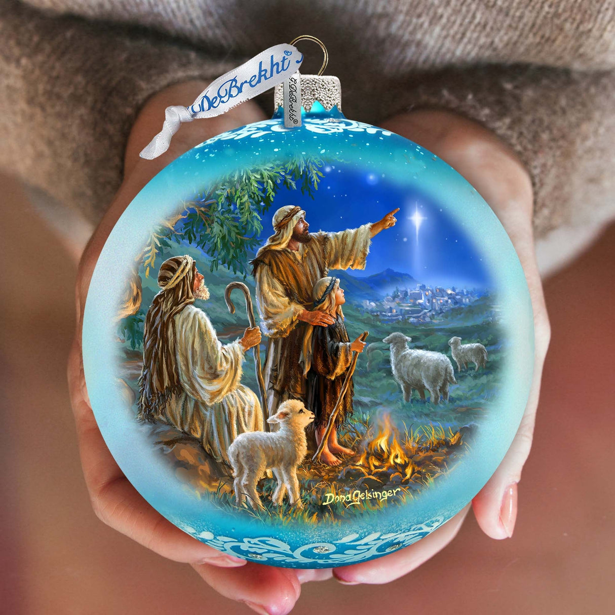 Adorno de vidrio grande "Pastores vigilando" de D. Gelsinger - Decoración navideña para la Natividad - 73954