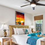 Arte mural costero de madera con atardecer en velero Alberty de Nature Wonders - Decoración costera de vida marina - 95323B