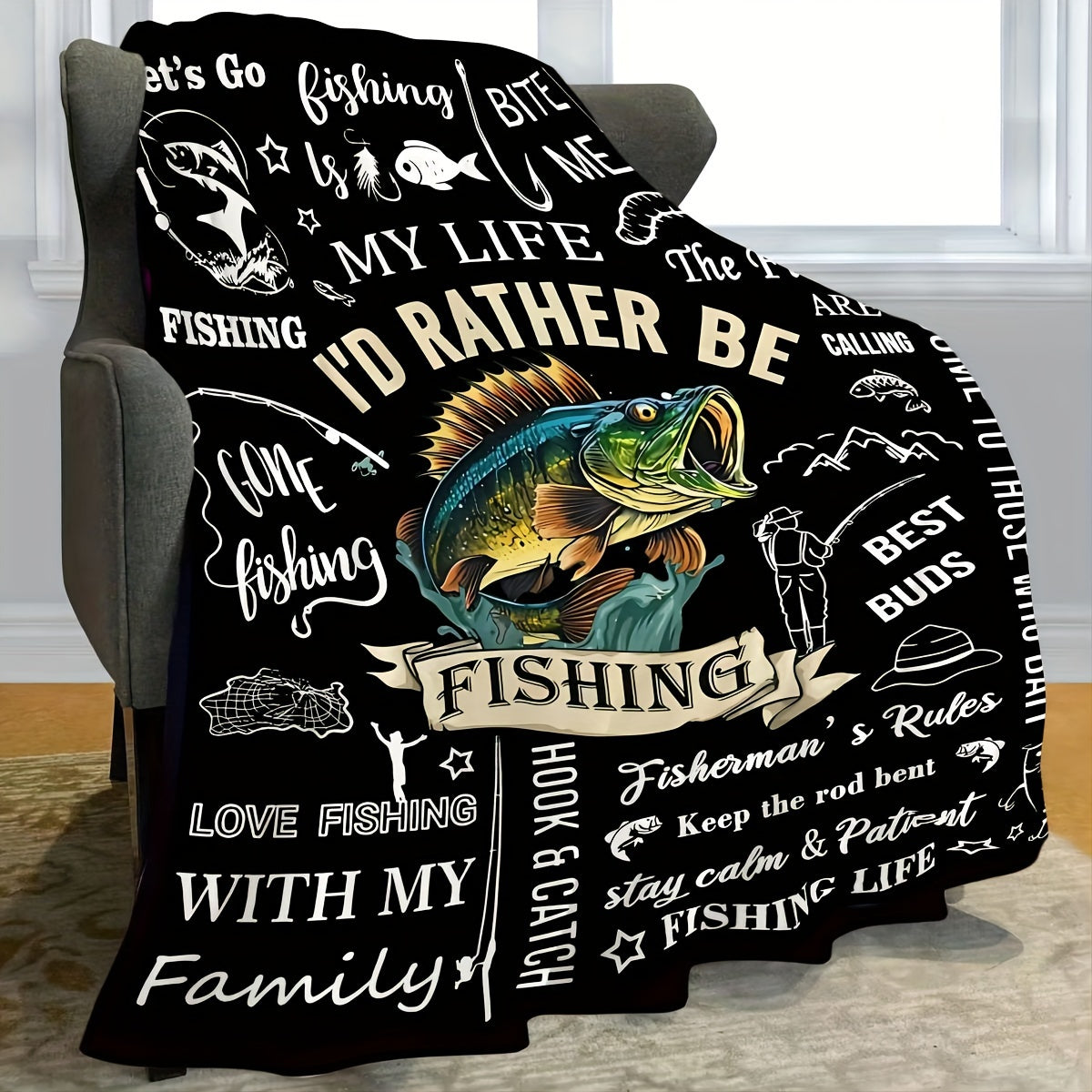 Ultra-Soft Fishing Enthusiast Gift Blanket - Lightweight, Allergy-Friendly Flannel Throw for Camping & Cozy Comfort