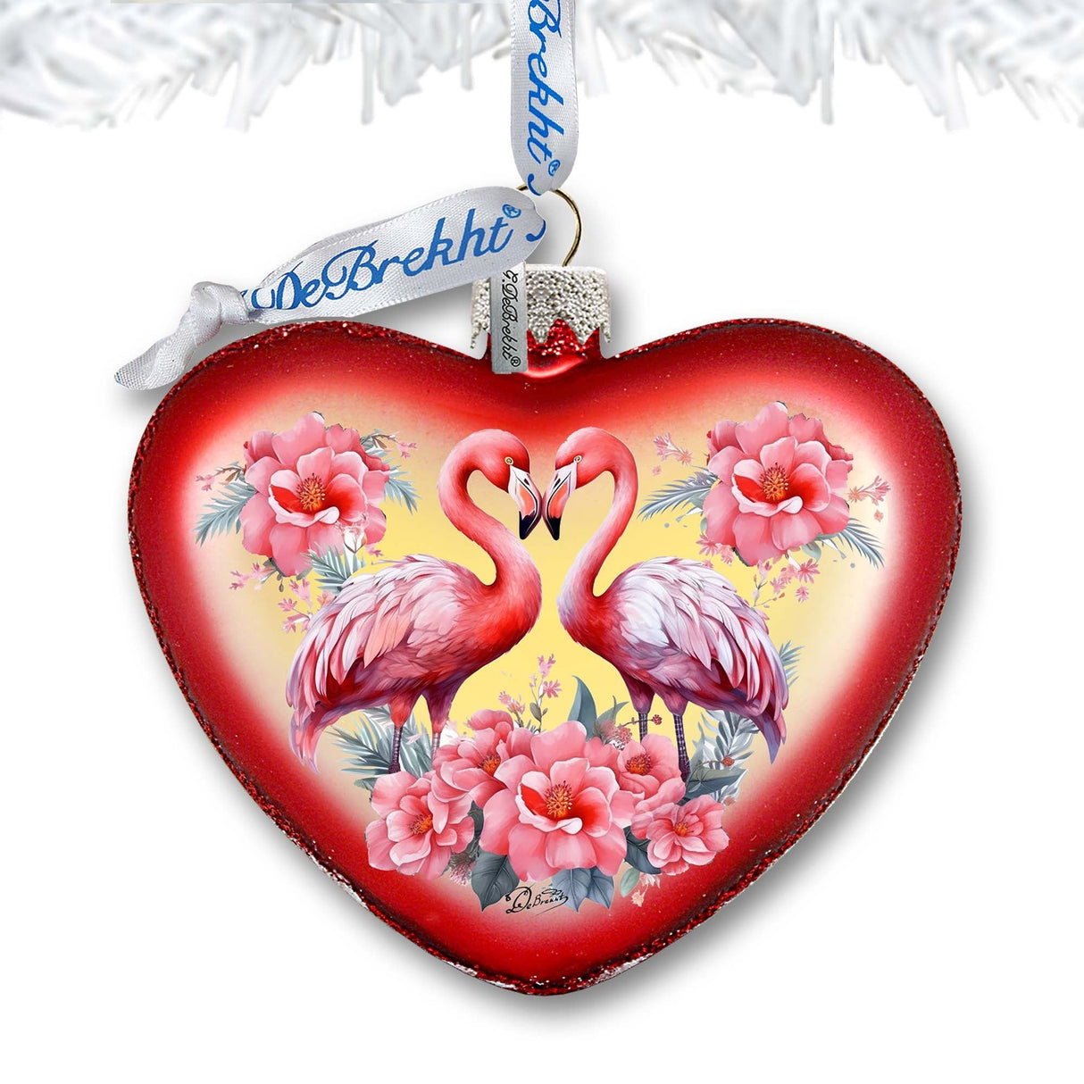 Flamingo Love Heart Glass Ornament by G. Debrekht Christmas Decor - 753-013