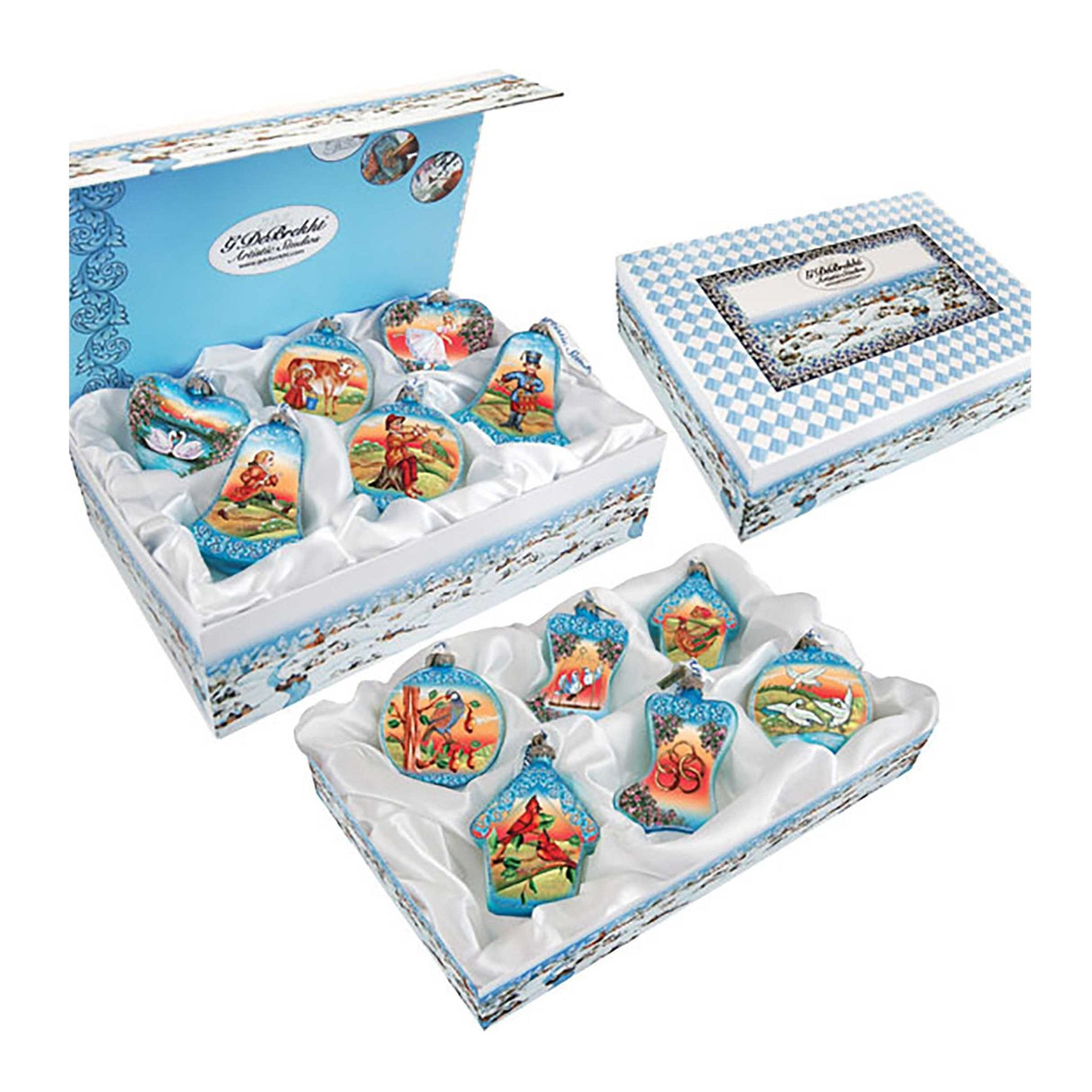 Juego de 12 adornos de cristal "12 días de Navidad" de G. Debrekht - Decoración navideña - 73102-B12