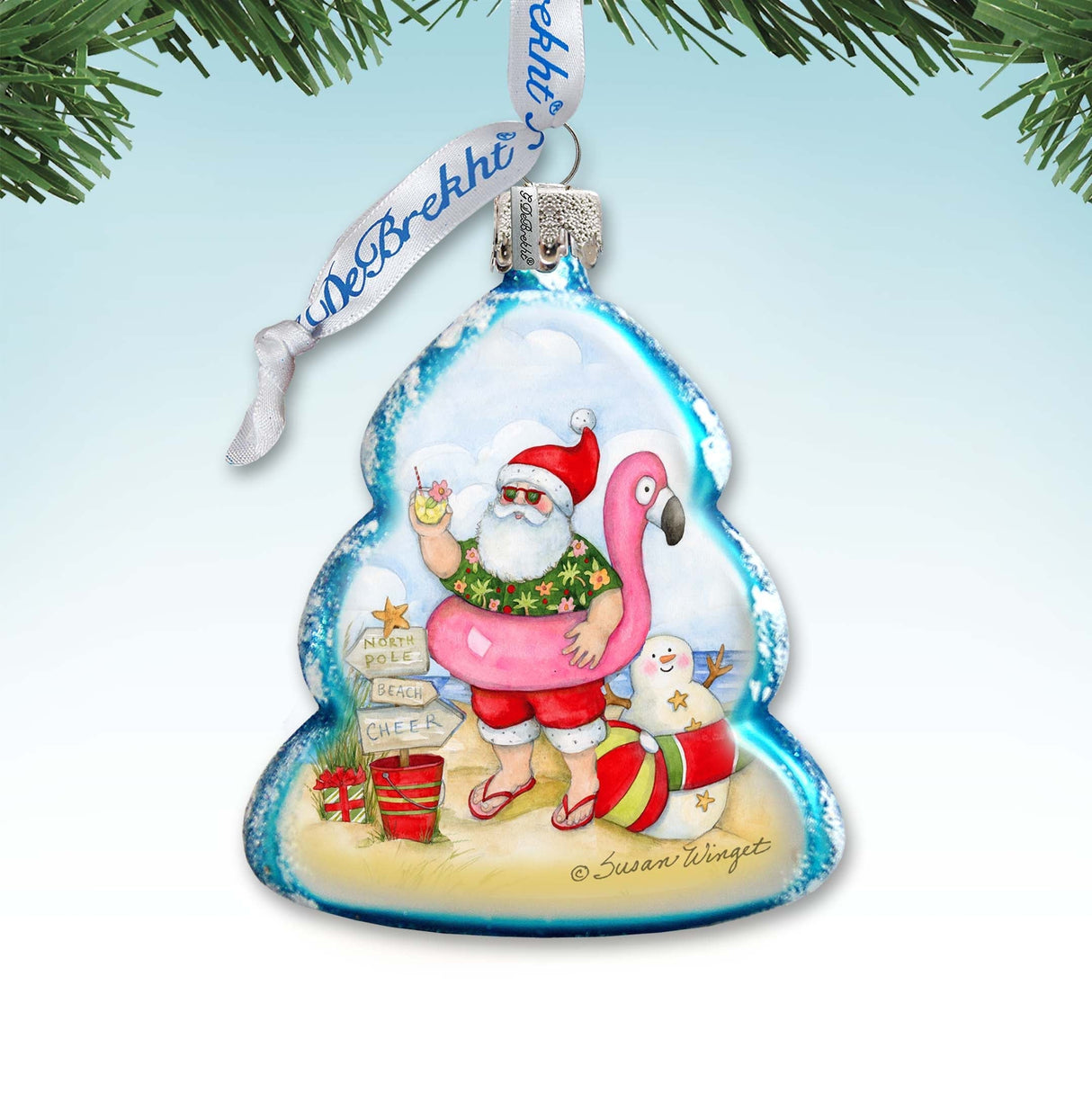 Santa with Flamingo Toy Mercury Glass Ornaments by Susan Winget - Christmas Decor - 776040-SW