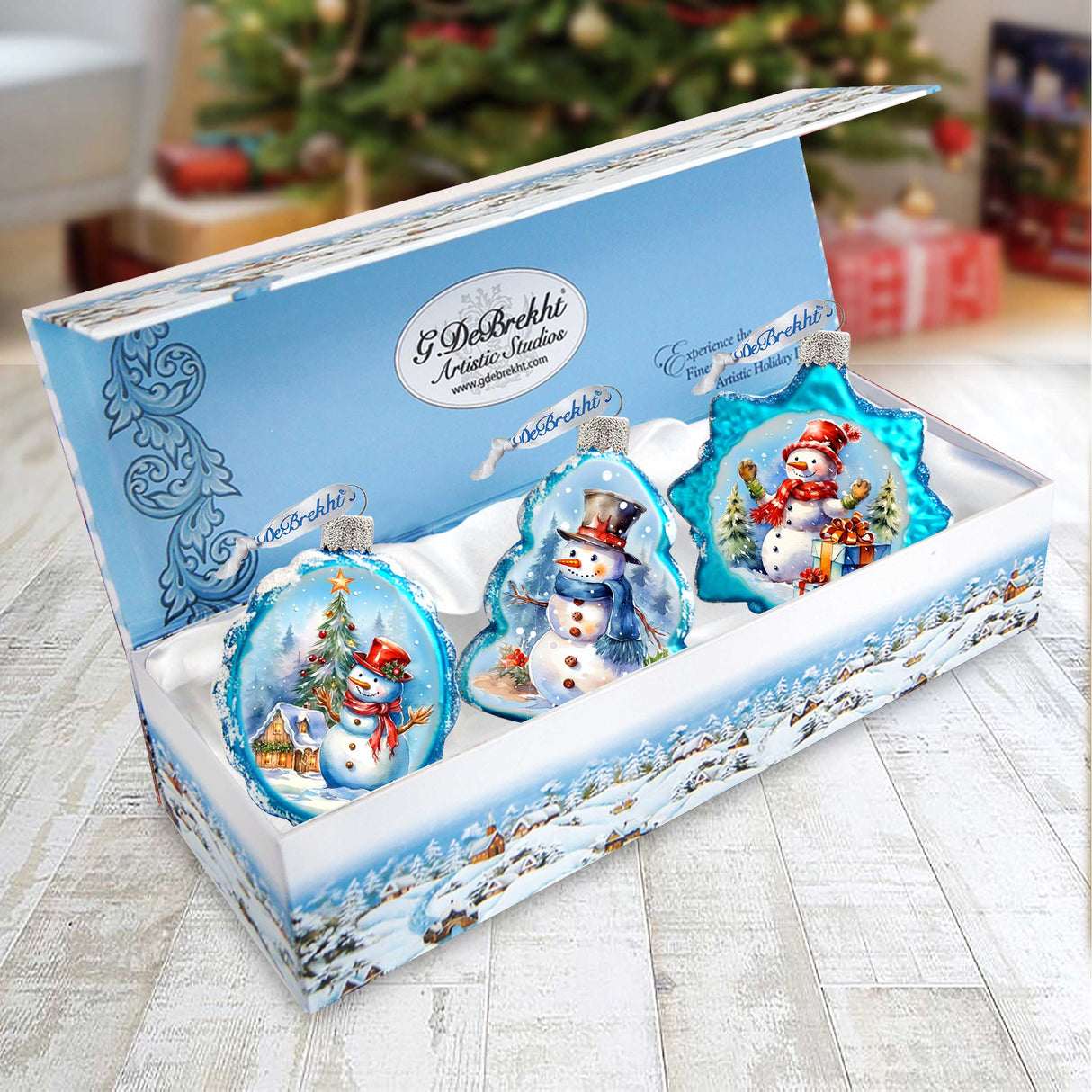 Juego de 3 adornos de vidrio de mercurio con forma de muñeco de nieve de G. Debrekht - Decoración navideña de Papá Noel - 770148S3