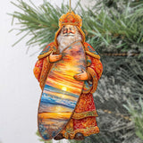 Adornos de madera de Santa Claus con paseo en surf tropical de G. Debrekht - Decoración navideña de muñeco de nieve de Santa Claus - 8691413