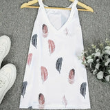 Ladies' V-neck Feather Print Fashionable Versatile Casual Camisole Vest - Lootquake