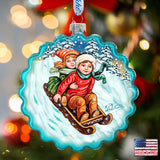 Kids Happy Sledging Wreath Glass Ornament by G. DeBrekht - Christmas Decor - 759-045