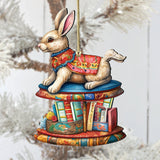Carousel Bunny with Books Wooden Ornaments by G. Debrekht - Christmas Decor - 8100195-2