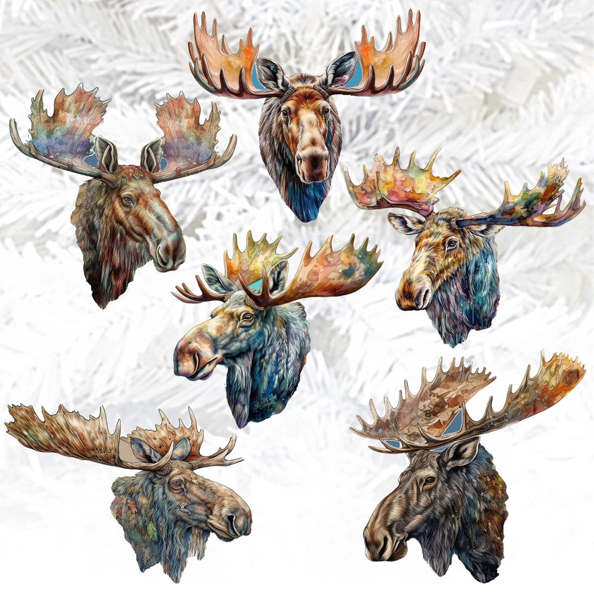 Majestic Moose Decorative Wooden Clip-on Ornaments Set of 6 by G. Debrekht - Wildlife Decor - 8090108C-S6