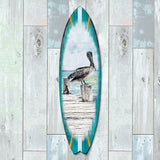 Tabla de surf de pelícano, arte costero para puerta de G. DeBrekht - Decoración costera con vida marina - 8490107HS