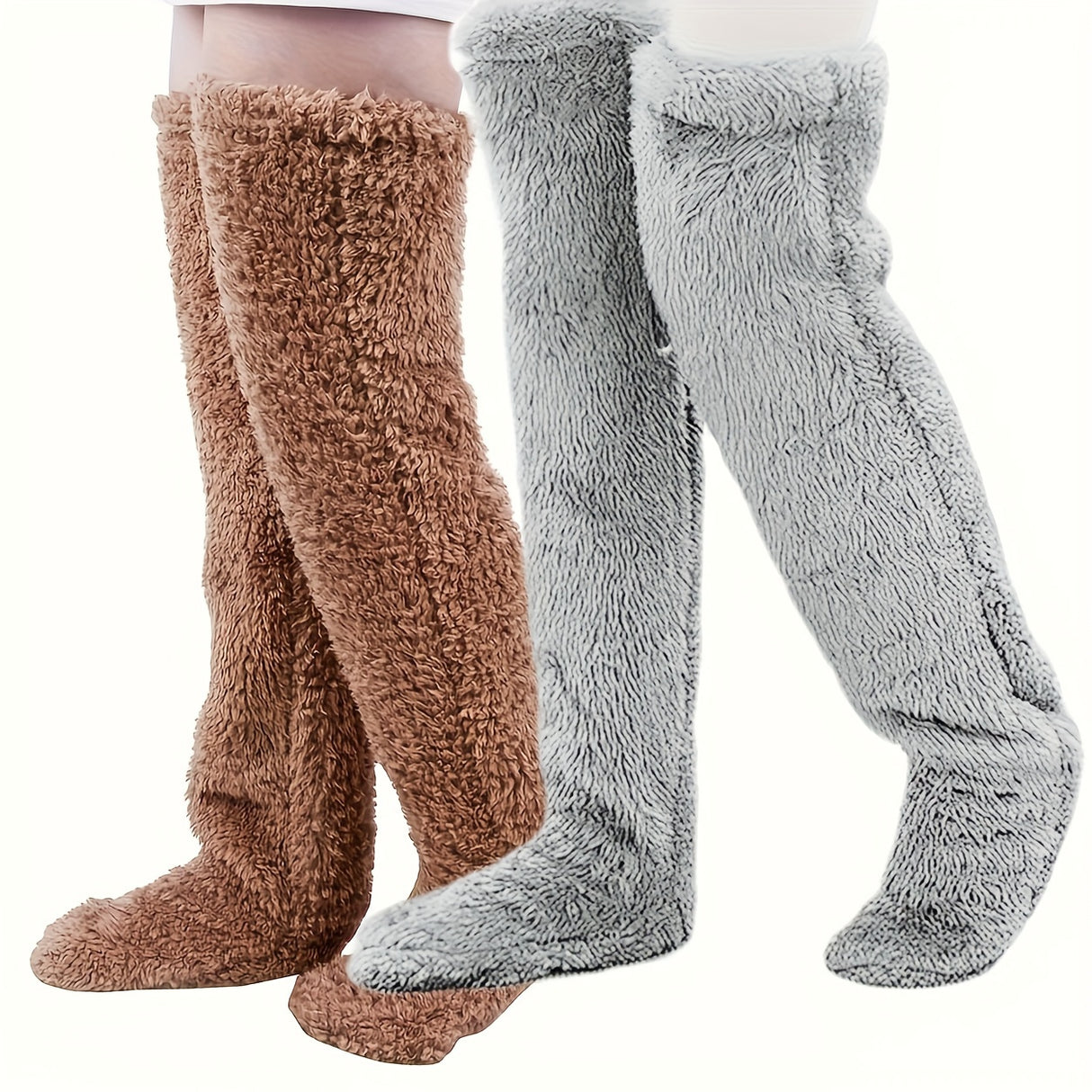 Calcetines afelpados hasta el muslo para parejas: medias de punto cálidas y duraderas por encima de la rodilla, de fácil cuidado.