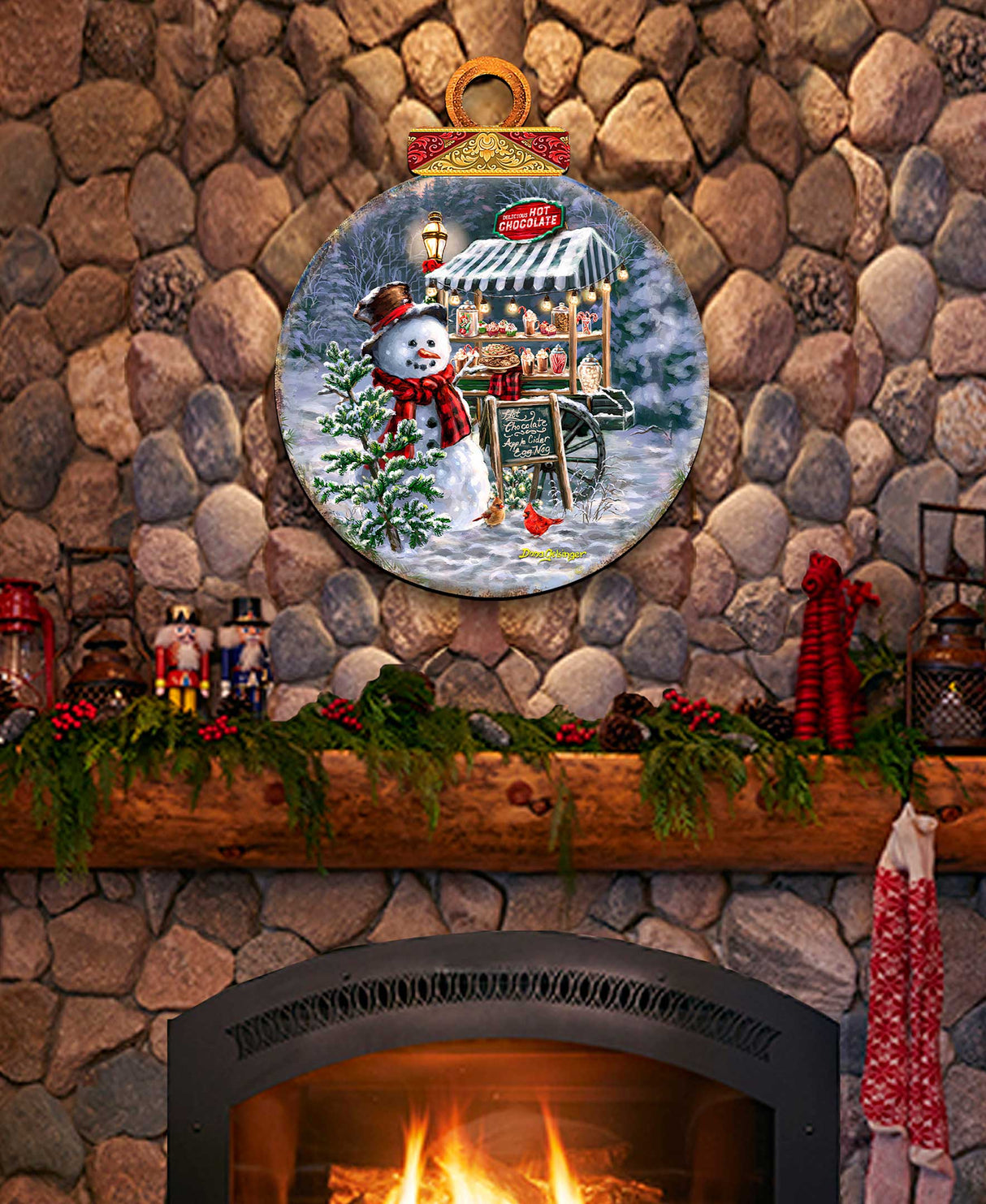 Puesto de chocolate caliente - Decoración navideña para puertas de D. Gelsinger - Decoración navideña de Papá Noel y muñeco de nieve - 8611087H-DG