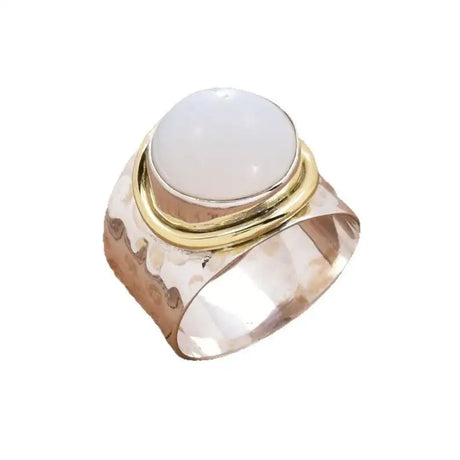 Two-tone Wide-faced Gemstone Ring Vintage - Lootquake