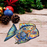 Beach Themed Ornaments - Cerulean Serenity Fish Wooden Ornaments by G.Debrekht Coastal Holiday Decor - 8688304