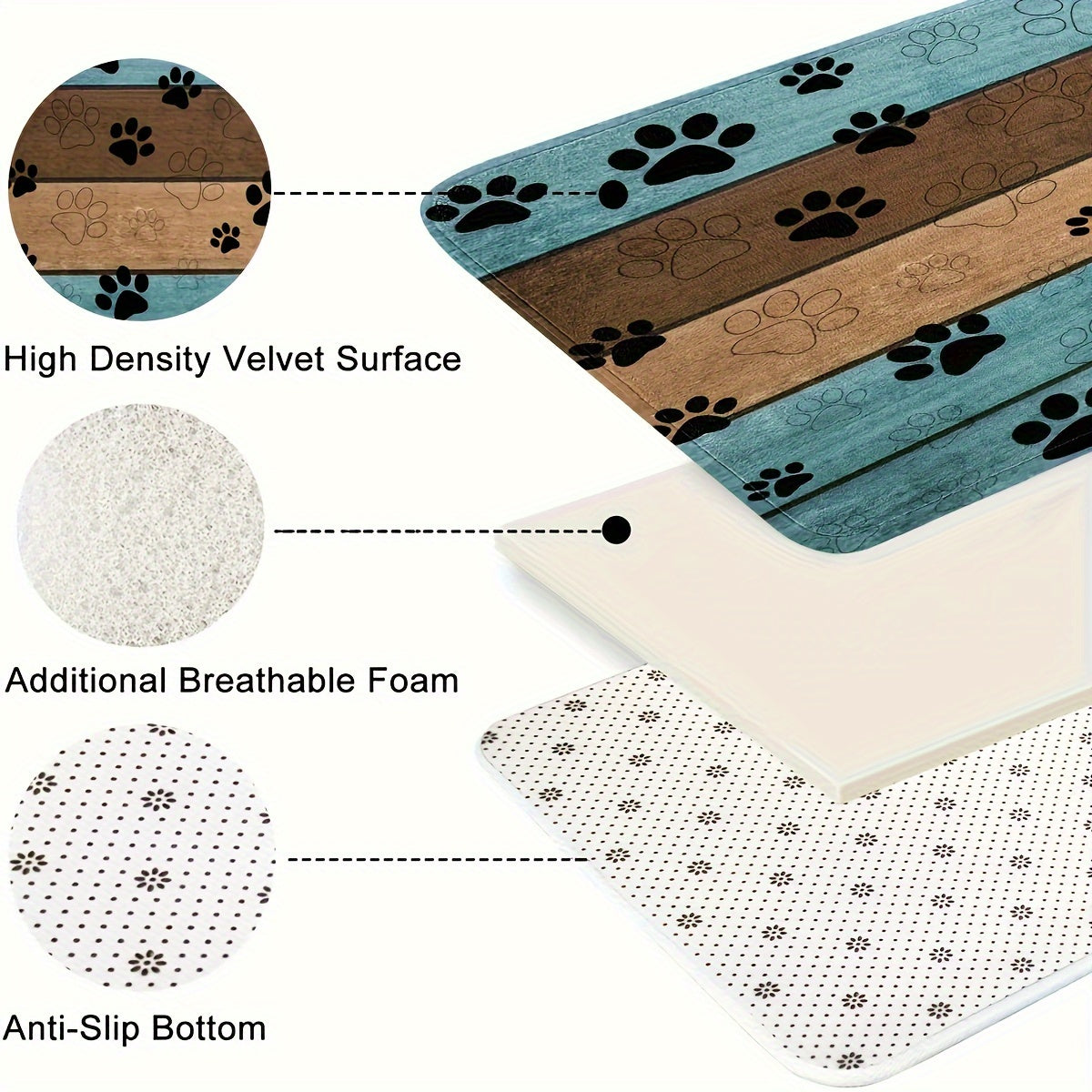 Felpudo ultraabsorbente con huellas de perro: elegante alfombra de entrada para patas embarradas, de secado rápido, antideslizante, ideal para hogares con mascotas concurridos.