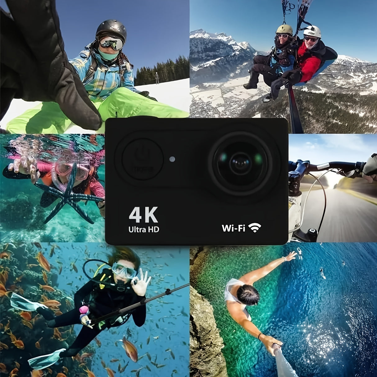 Cámara de acción 4K 30FPS de 12 MP - Cámara deportiva Full HD con conexión wifi - Cámara HD para ciclismo, buceo y exteriores con tarjeta de 32 GB