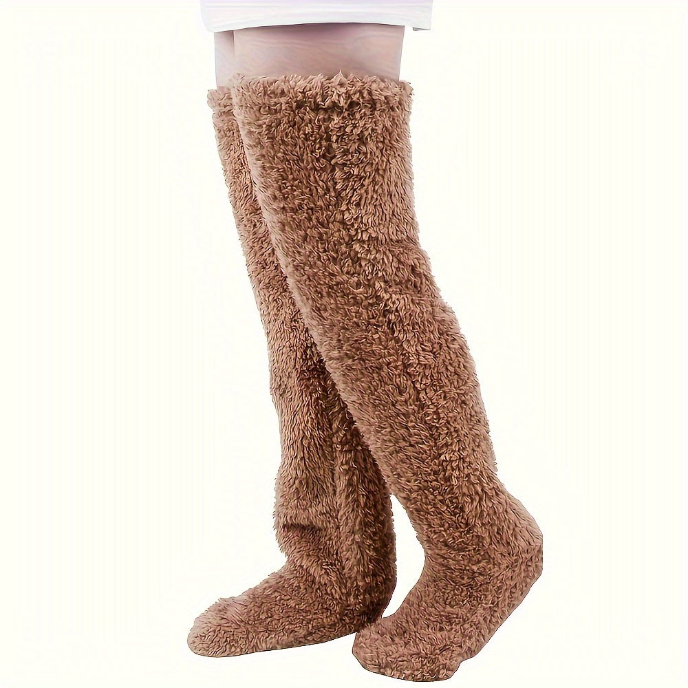 Calcetines afelpados hasta el muslo para parejas: medias de punto cálidas y duraderas por encima de la rodilla, de fácil cuidado.
