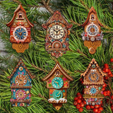 Miniature clock Decorative Wooden Clip-on Ornaments Set of 6 by G. Debrekht - Christmas Decor - 8090020C-S6
