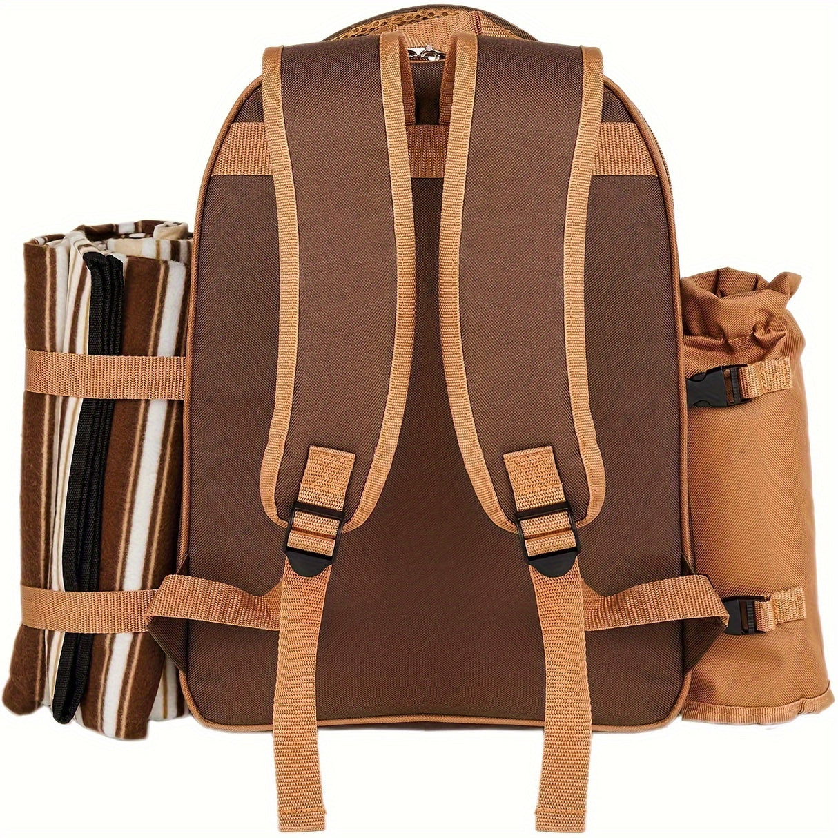 4-Person Picnic Backpack with Cooler Compartment, Detachable Bottle/Wine Holder, Fleece Blanket, Plates & Cutlery Set - Perfect for Outdoor, Sports, Hiking, Camping, BBQs (Coffee), Camping Essentials | Stylish Picnic Bag | St