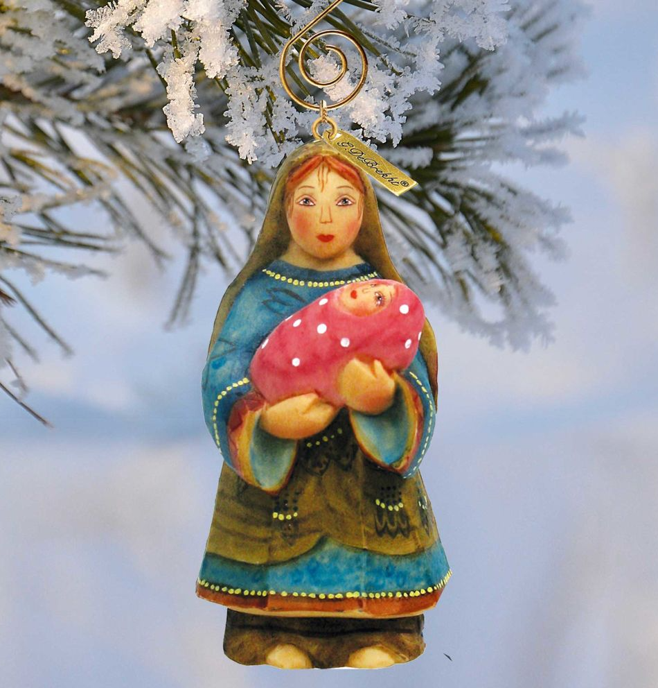 Figura navideña de María, esculpida y pintada a mano por G. DeBrekht - Decoración navideña de Papá Noel y muñeco de nieve - 652621