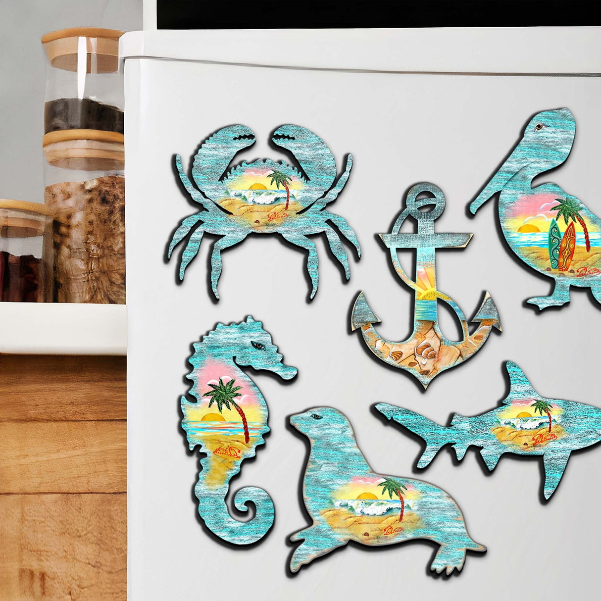 Coastal Creatures Decorative Wooden Magnets Set of 6 by G. Debrekht - Coastal Decor - 8090062G-S6