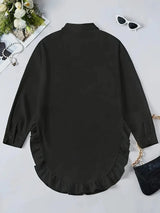 Hem Ruffled Casual Long Sleeve Shirt - Lootquake