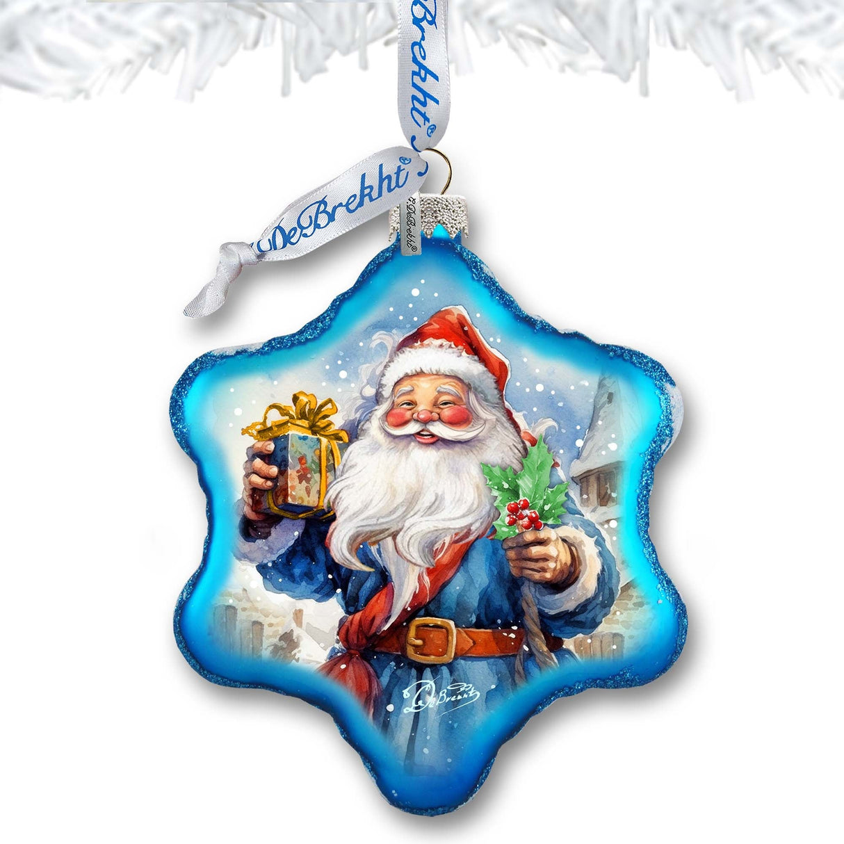 Gift for Santa Snowflake Glass Ornament by G. Debrekht - Christmas Santa Snowman Décor - 754-044
