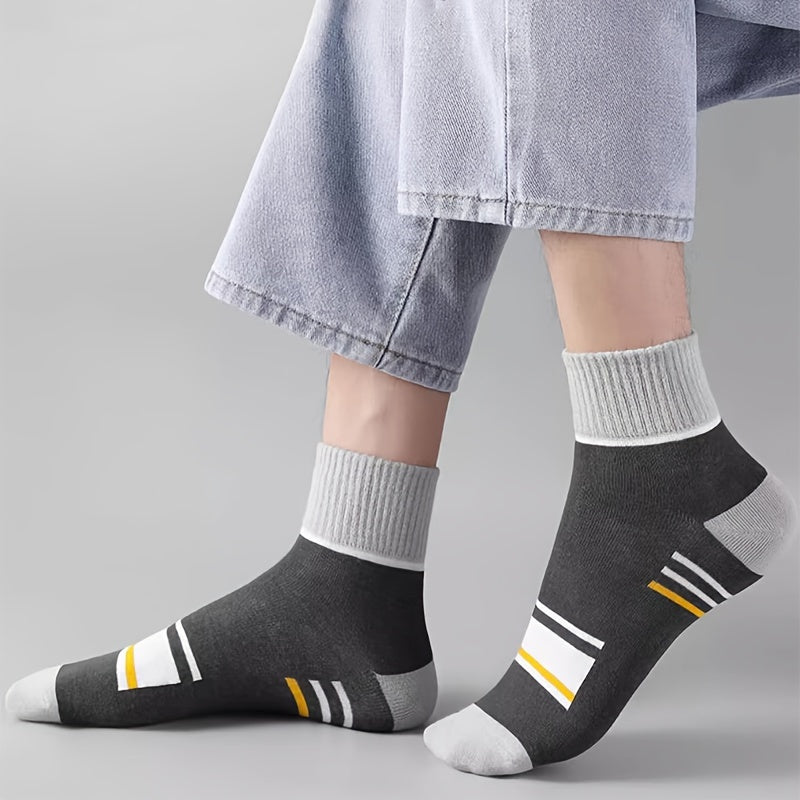 100 Pairs Of Men's Trendy Color Block Crew Socks, Breathable Comfy Casual Unisex Socks For Men's Outdoor Wearing All Seasons Wearing