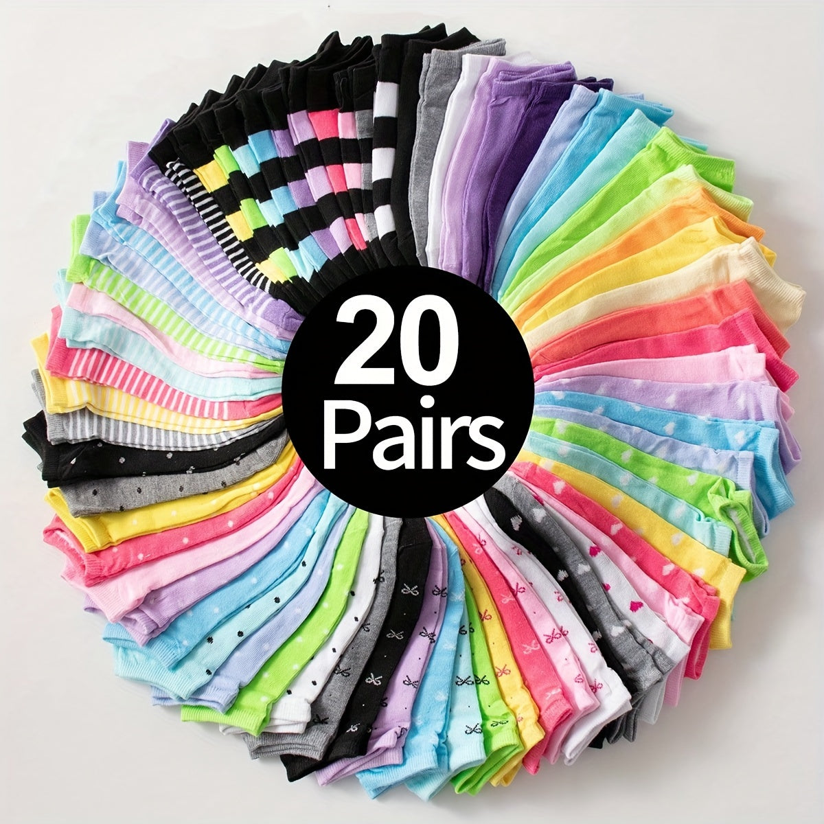 20/40 Pairs Heart Print Socks, Valentine's Day Candy Colored Ankle Socks, Women's Stockings & Hosiery
