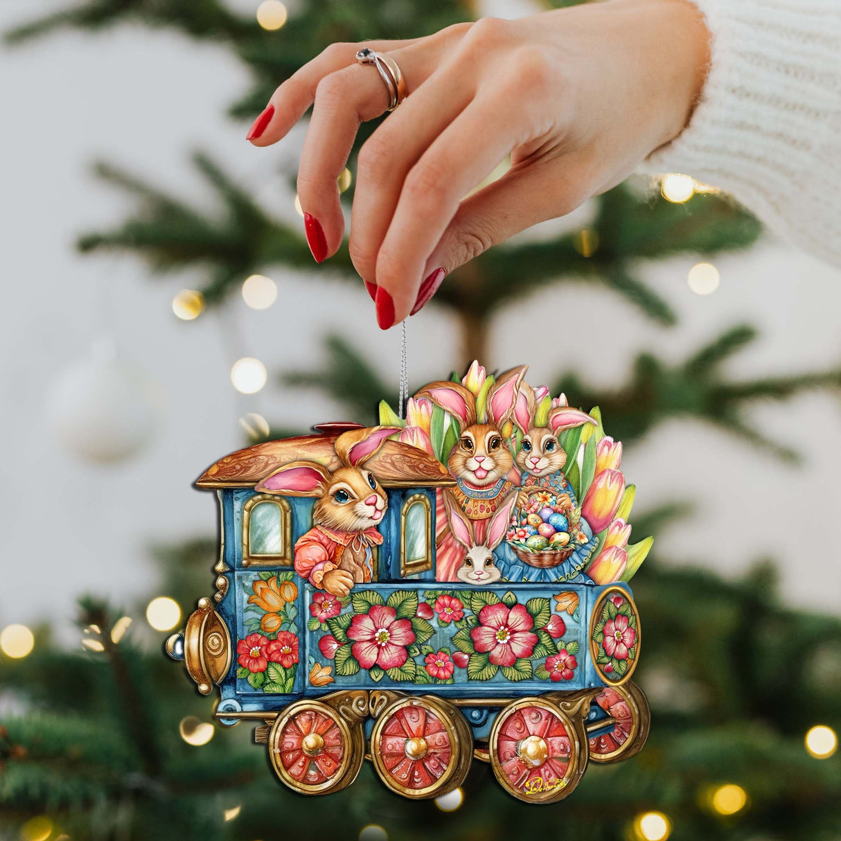 Easter Bunny Train Wooden Ornaments by G. DeBrekht Easter Spring Decor - 8652781