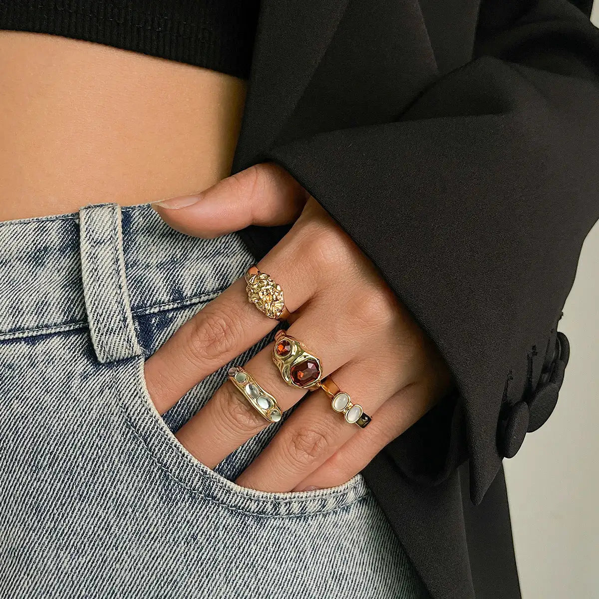 Geometric Diamond Gemstone Ring Suit Women - Lootquake