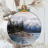 Fishing Boat in Alaska's Mountains Wooden Ornaments by G.Debrekht - Wildlife Holiday Decor - 870068