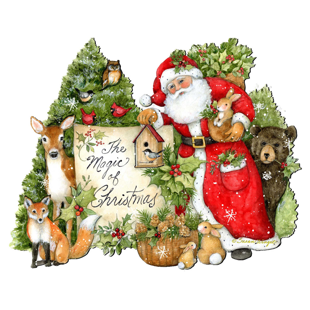 Woodland Playing Santa Door Decor by Susan Winget - Christmas Santa and Snowman Decor - 8471103H-SW