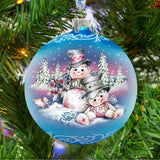 Kind Sweet Snowman Family Glass Ornament by Jamie Mills-Price - Christmas Santa Snowman Decor - 71201-0113