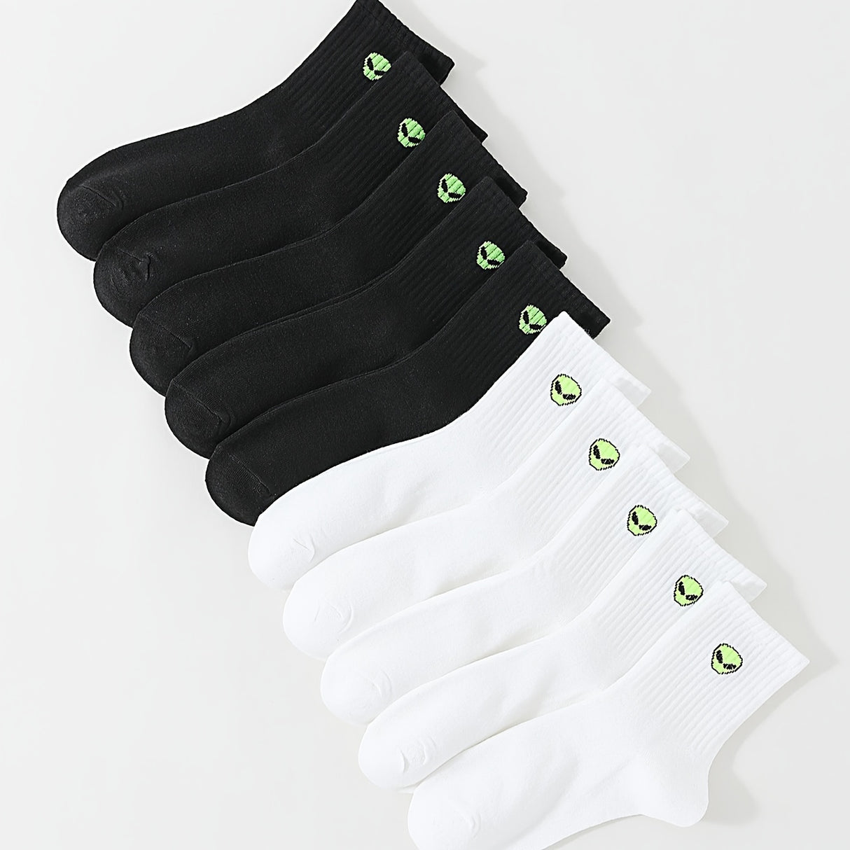 10 pares de calcetines acanalados con estampado de extraterrestre, cómodos y suaves, de tubo medio, medias y calcetería para mujer