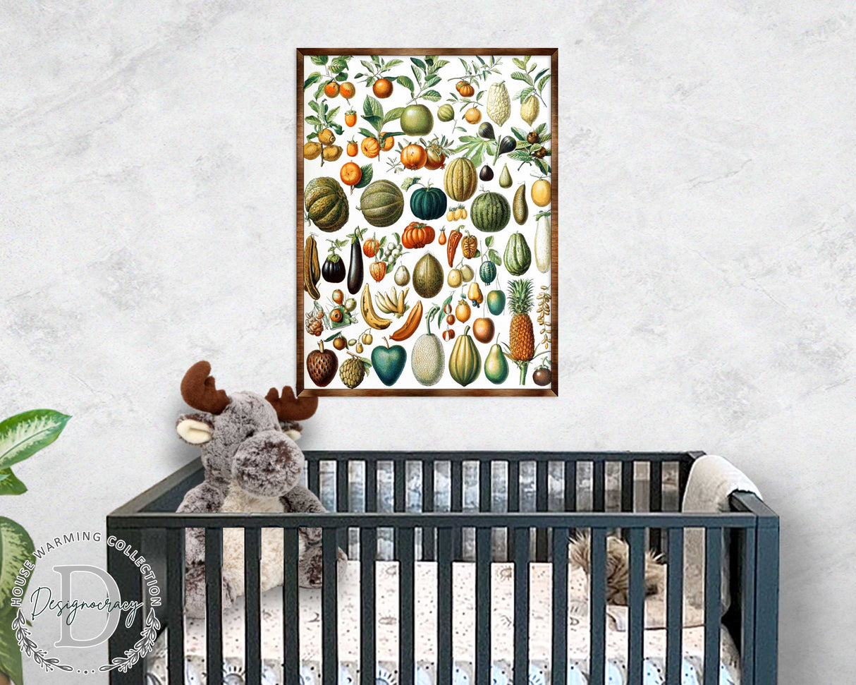 Póster Montessori de madera con frutas - Póster educativo para niños - Decoración para el aula - Estética - 310224