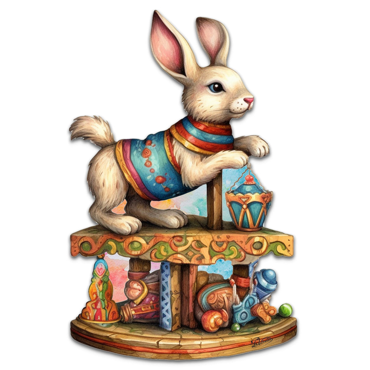 Carousel Bunny with Toys Holiday Door Decor by G. Debrekht - Christmas Decor - 8611086H