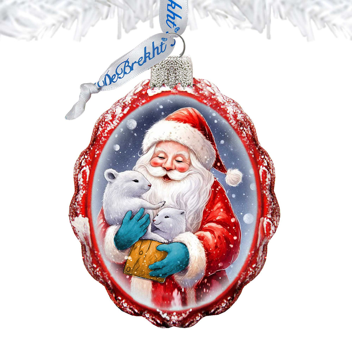 Adornos de vidrio de mercurio de Papá Noel con cachorros de G. Debrekht - Decoración navideña de muñeco de nieve de Papá Noel - 776012