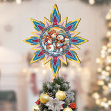 Decoración de madera para la punta del árbol de Navidad con forma de estrella y muñeco de nieve de G. Debrekht - Decoración navideña con muñeco de nieve de Papá Noel - 89511