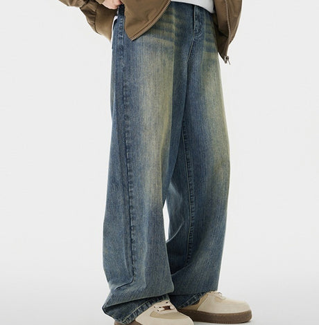 Men's Worn Looking Washed-out Loose Straight All-matching Jeans - Lootquake