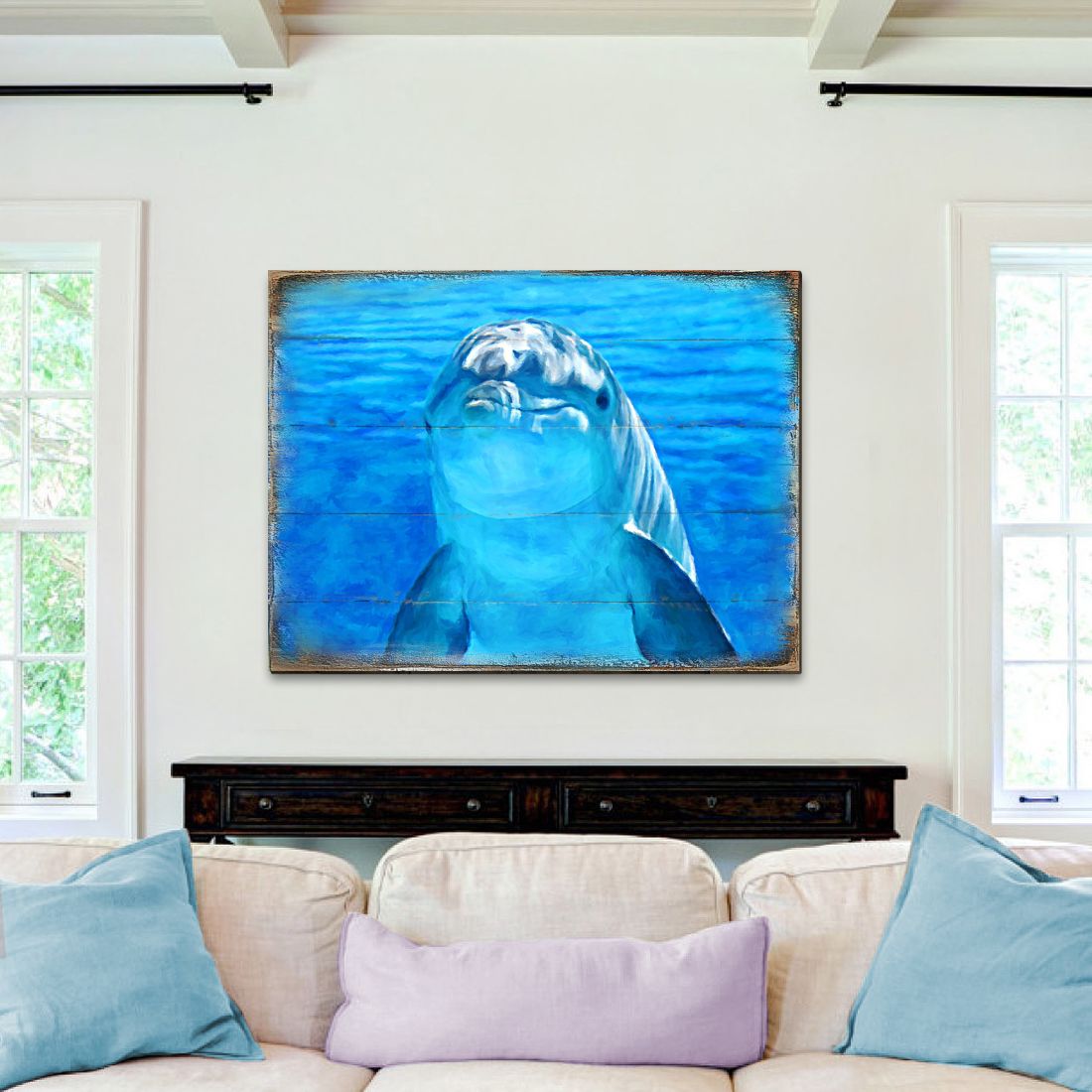 Arte de pared costero de madera con diseño de delfín de Speers de Nature Wonders - Decoración costera de vida marina - 95261B