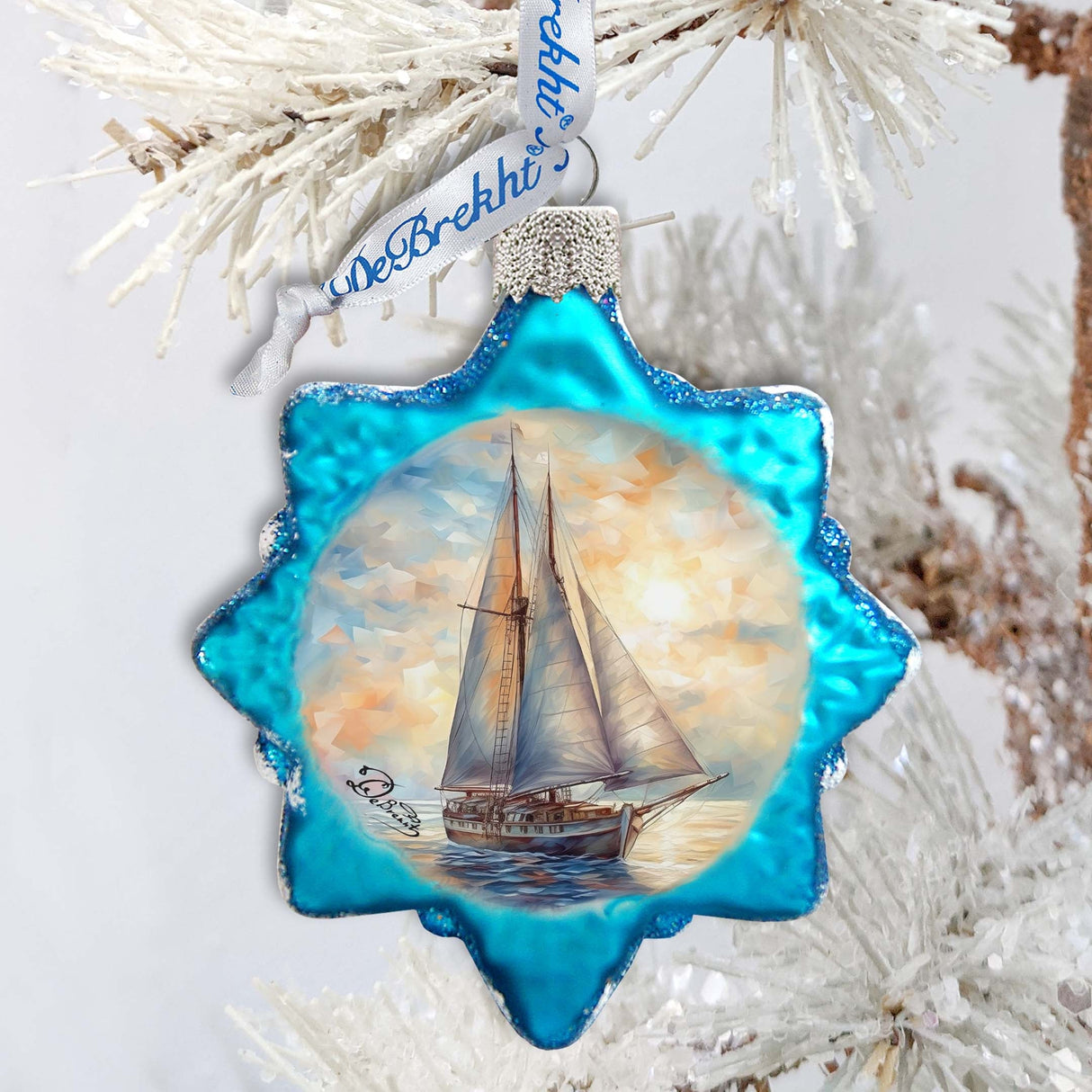 Coastal Decorations  Sailboat Keepsake Glass Ornaments by G. Debrekht - Coastal Holiday Decor - 777401