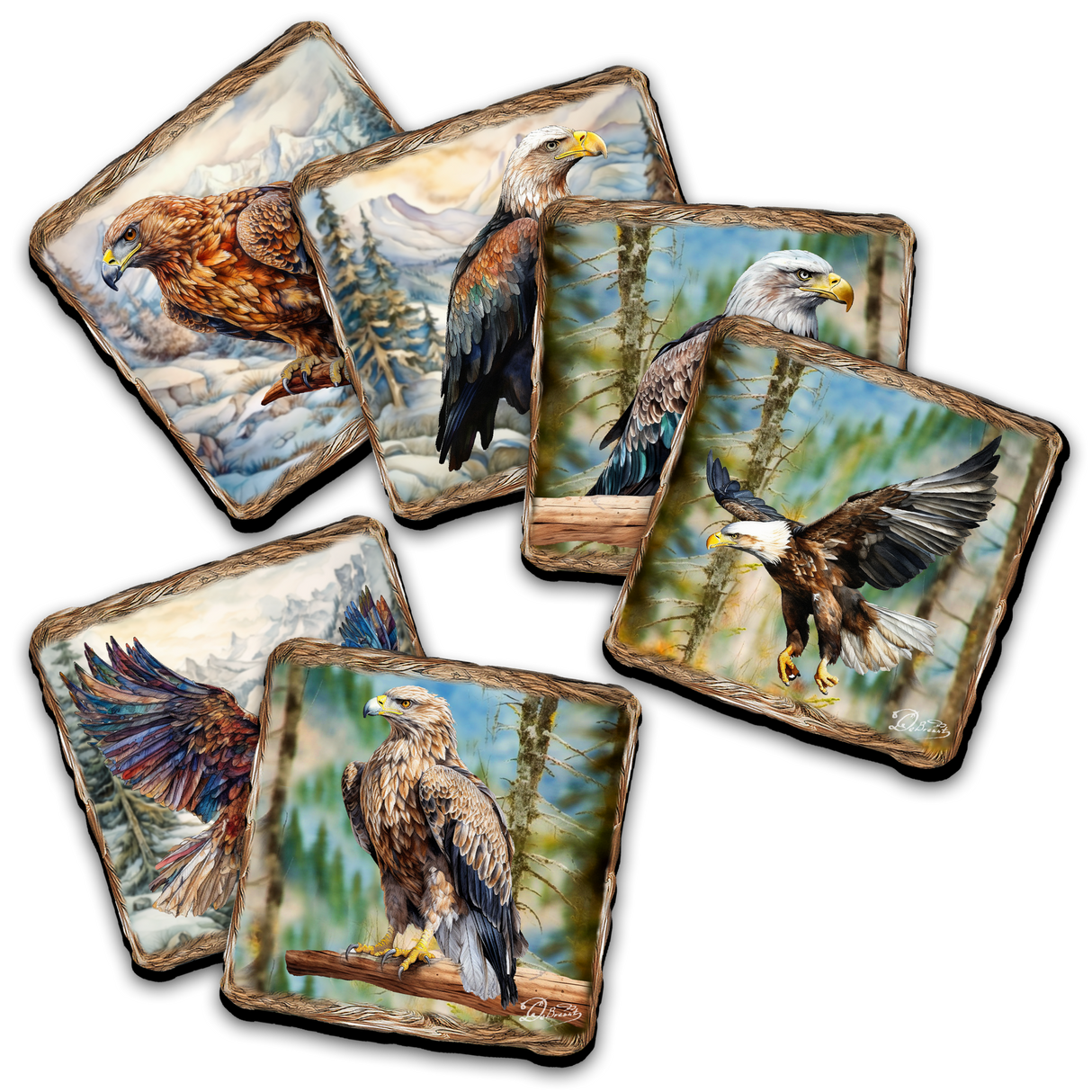 Eagles Wooden Cork Placemat and Coasters Gift Set of 7 by Nature Wonders Nature Wildlife Decor  - 85406C-S7