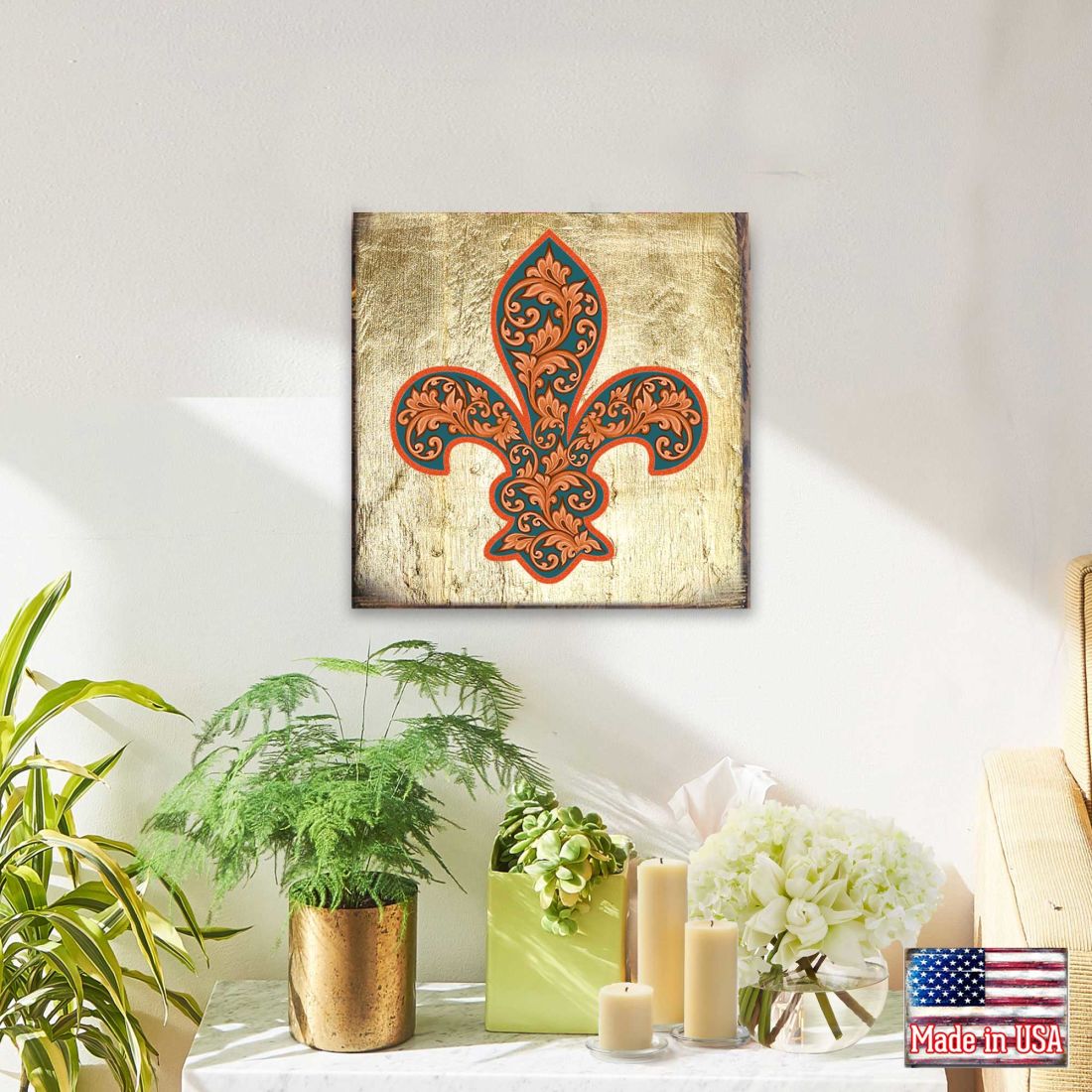 Cross Fleur de Lis Wooden Gold Plated Wall Art by Museum Icon - Celtic Decor - 850442-16
